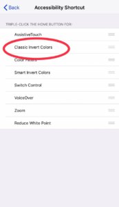 Enable invert colors on iPhone by shortcut