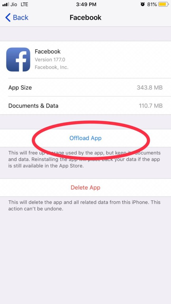 offload apps on iphone