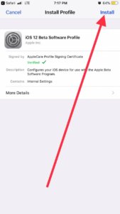 install iOS 12.4 beta profile