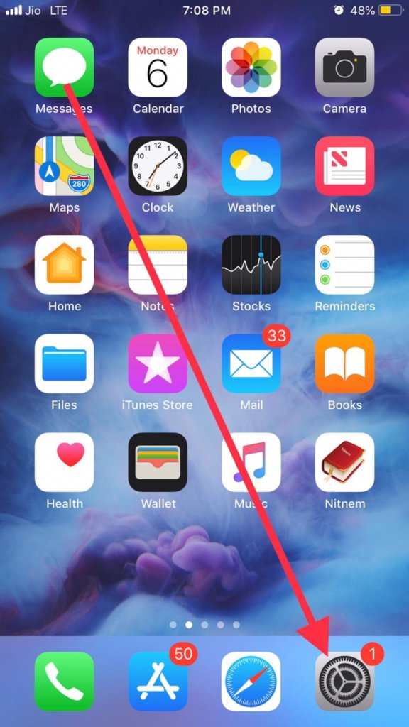 Settings on iOS 12