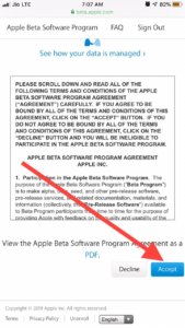 Accept the iOS 13 Public beta agreement