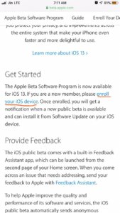 Enroll your iOS device for iOS 13 Public beta