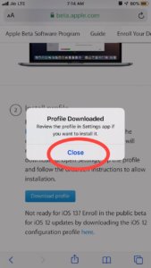 iOS 13 Public Beta Profile downloaded