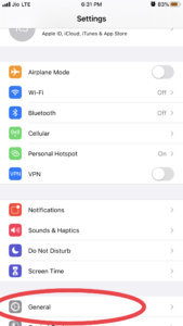 Go to General in Settings