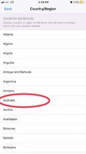 Change country to Australia