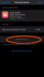Cancel free trial of apple arcade