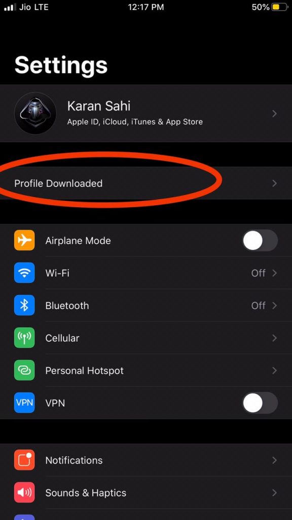 Profile downloaded