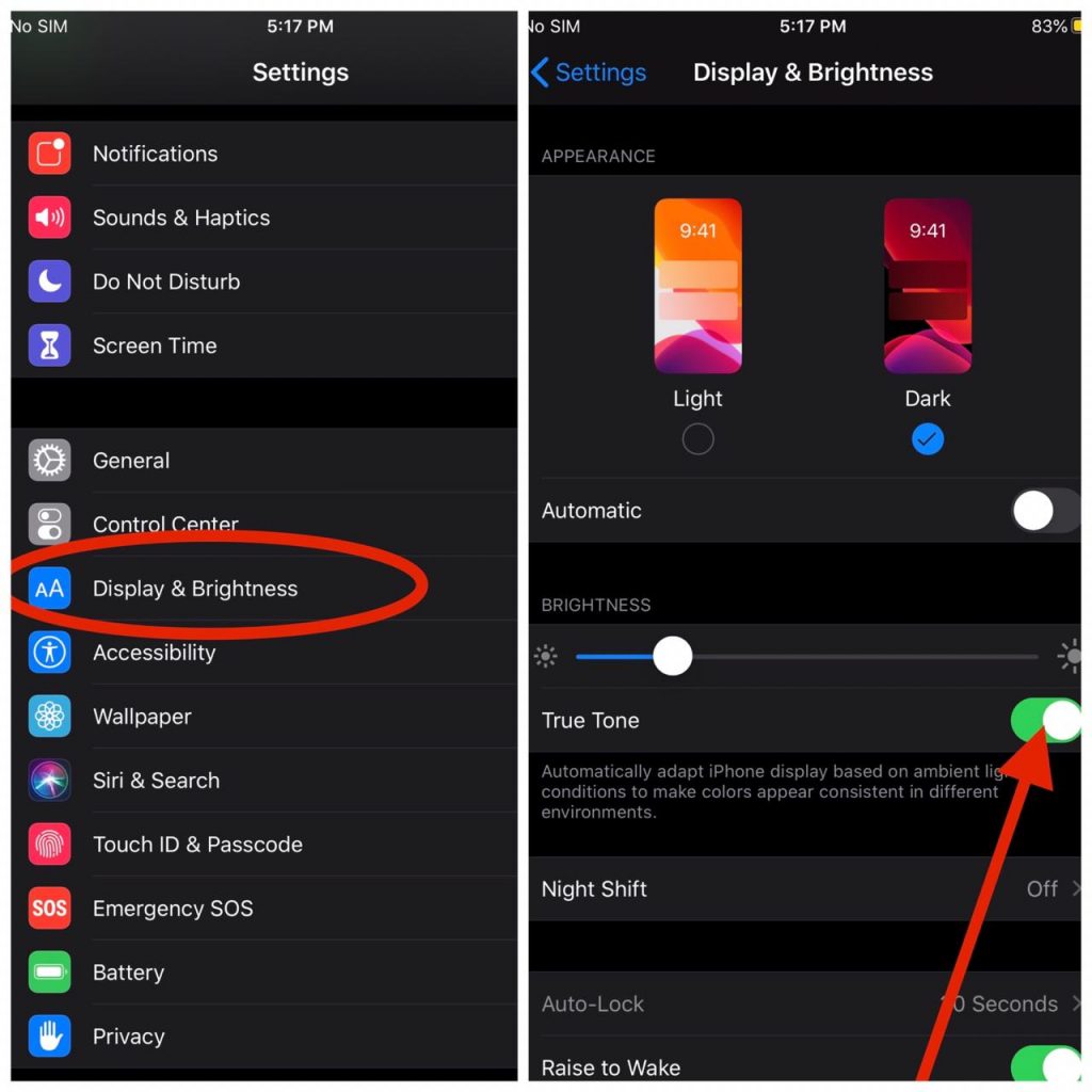 how to turn off true tone display ios 13
