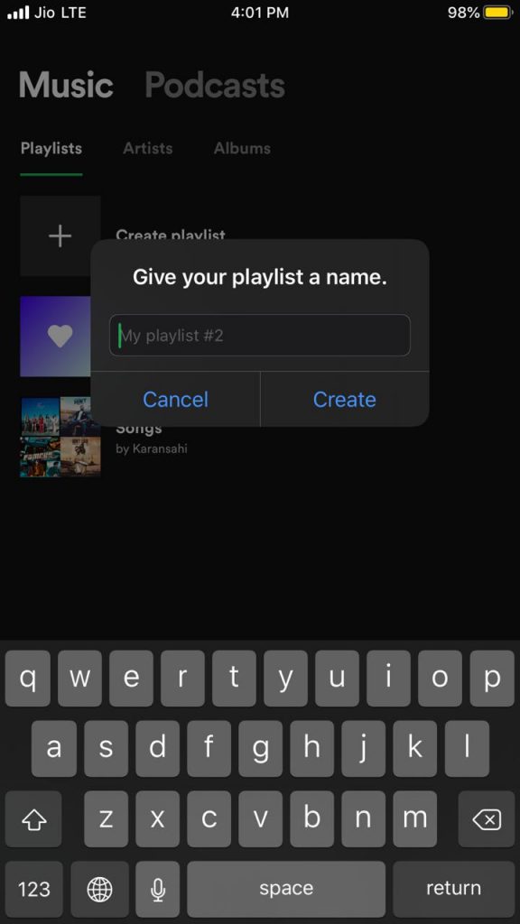 Create a playlist Spotify