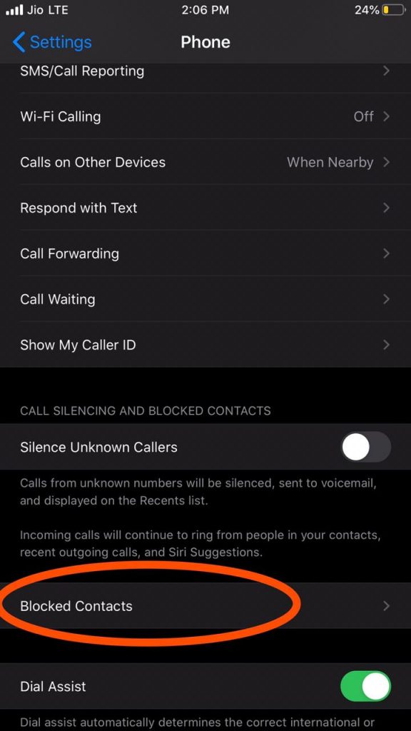 Blocked Contacts iPhone