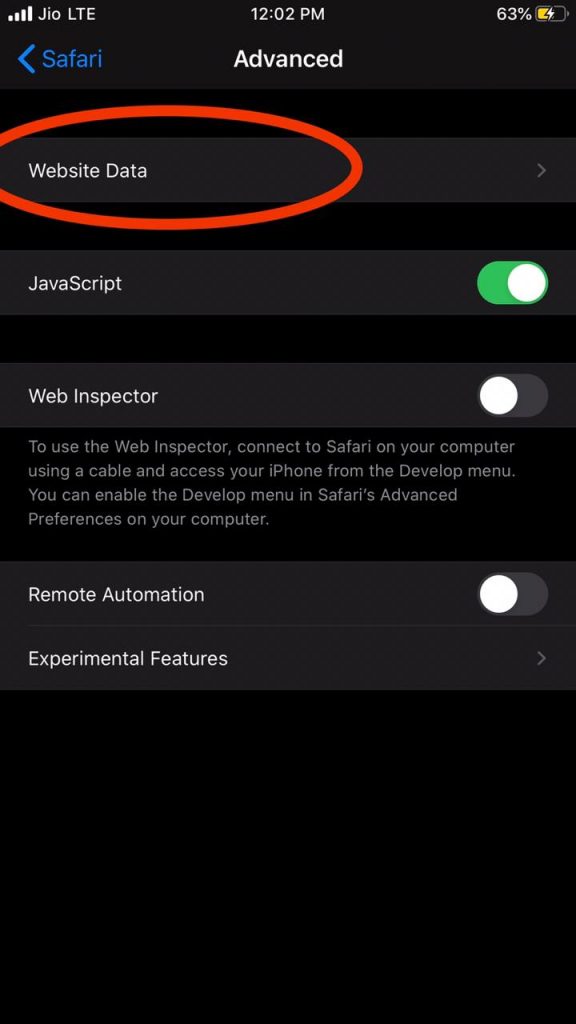 Website Data stored in Safari