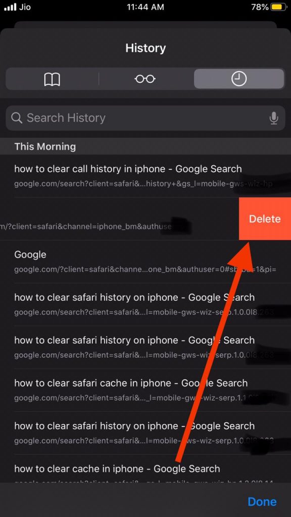 how delete safari search history
