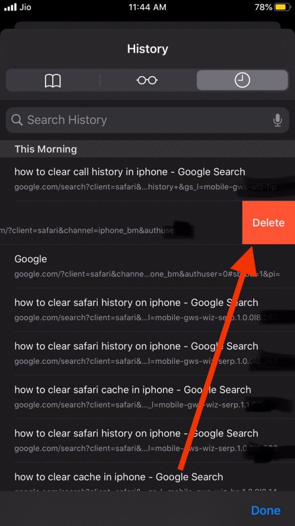 safari ios clear history