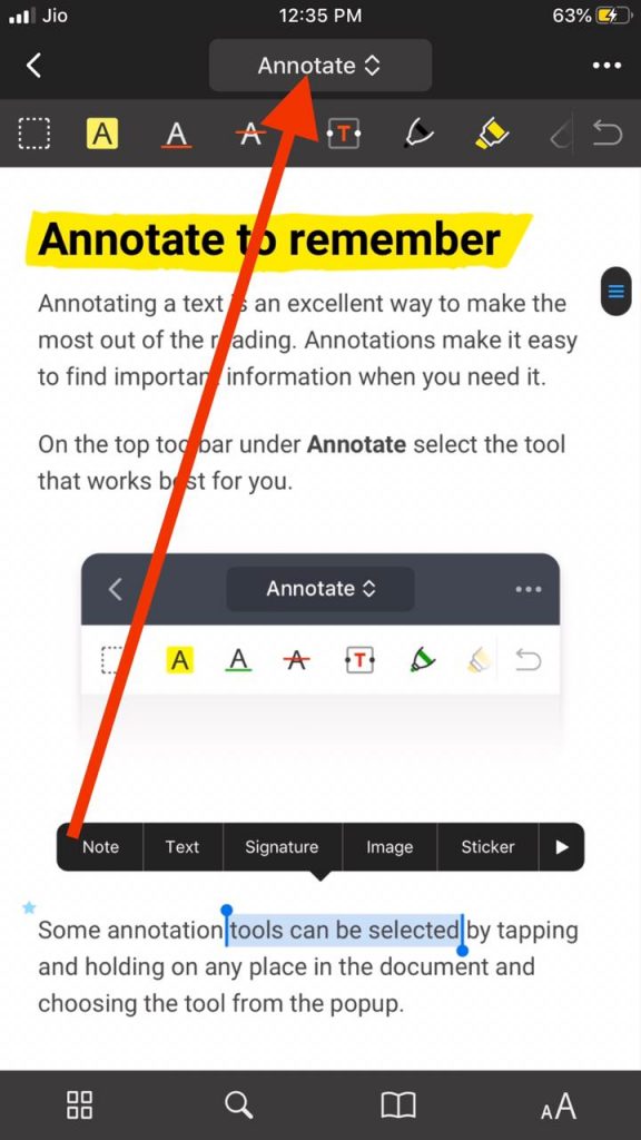 Edit pdf clicking on annotate