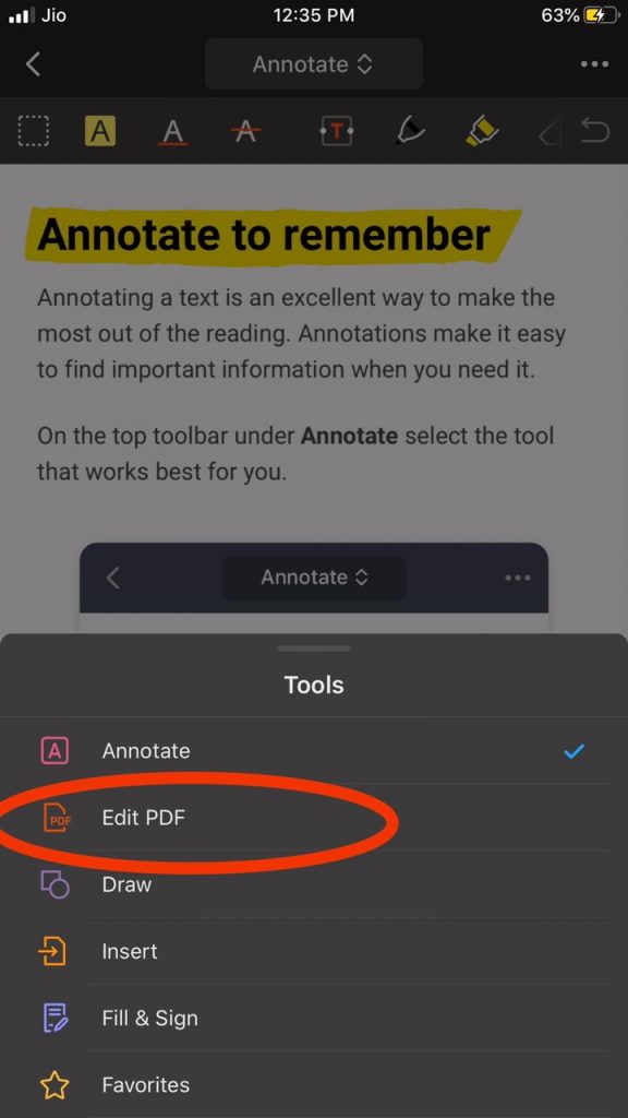 Select edit PDF option