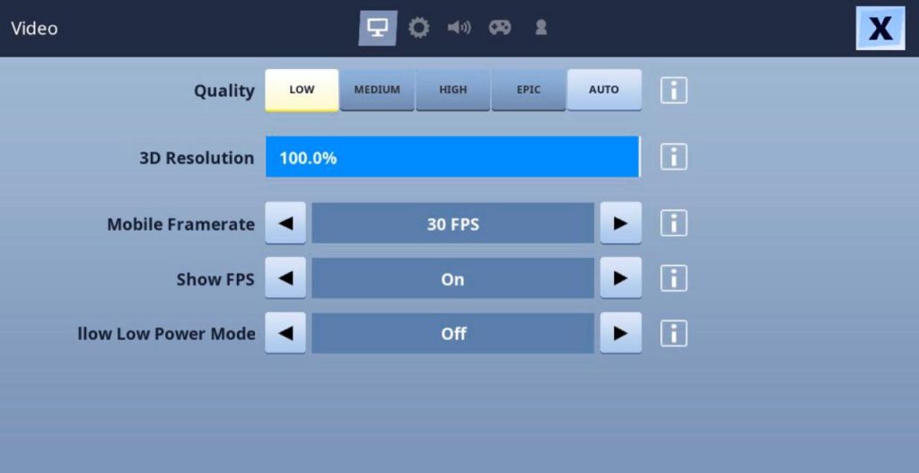 Low Resolution in Fortnite saves battery