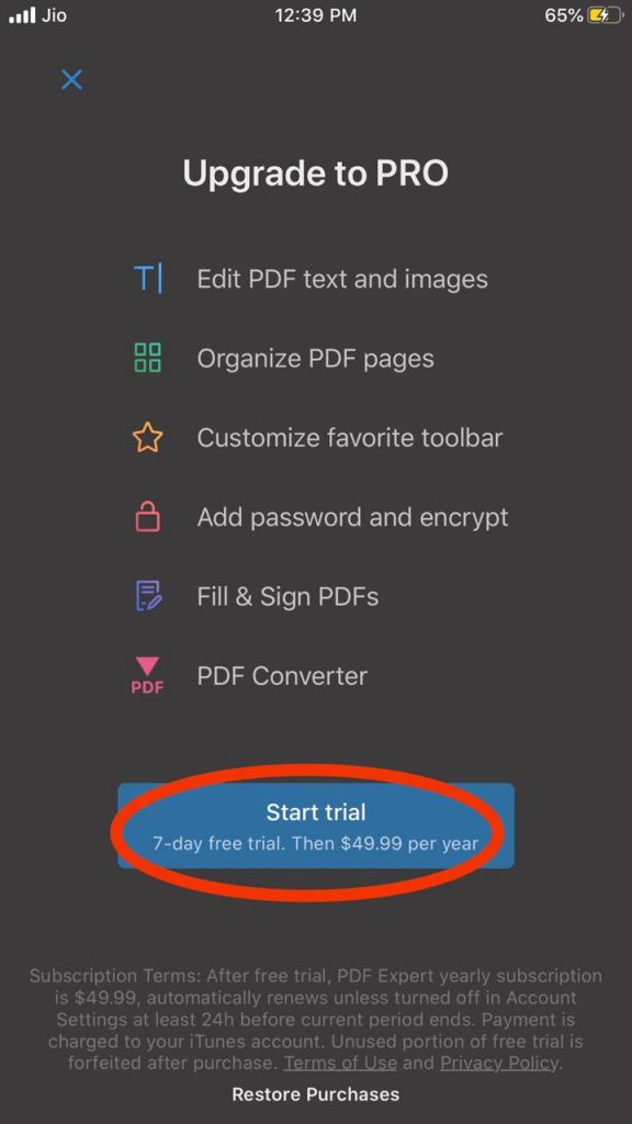 Free trial to edit PDF on iPhone