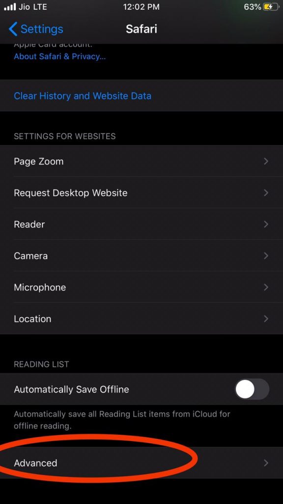 Advanced Safari settings