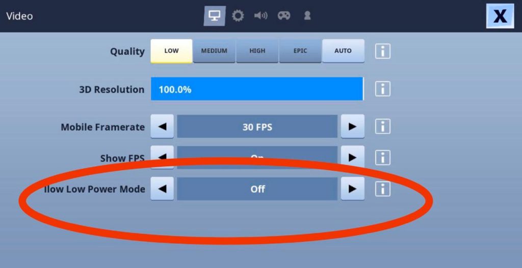Enable low power mode in fortnite mobile