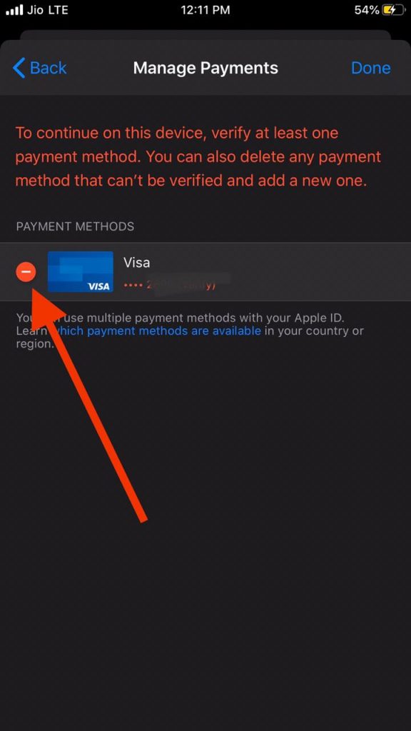 Tap on that button to remove credit card