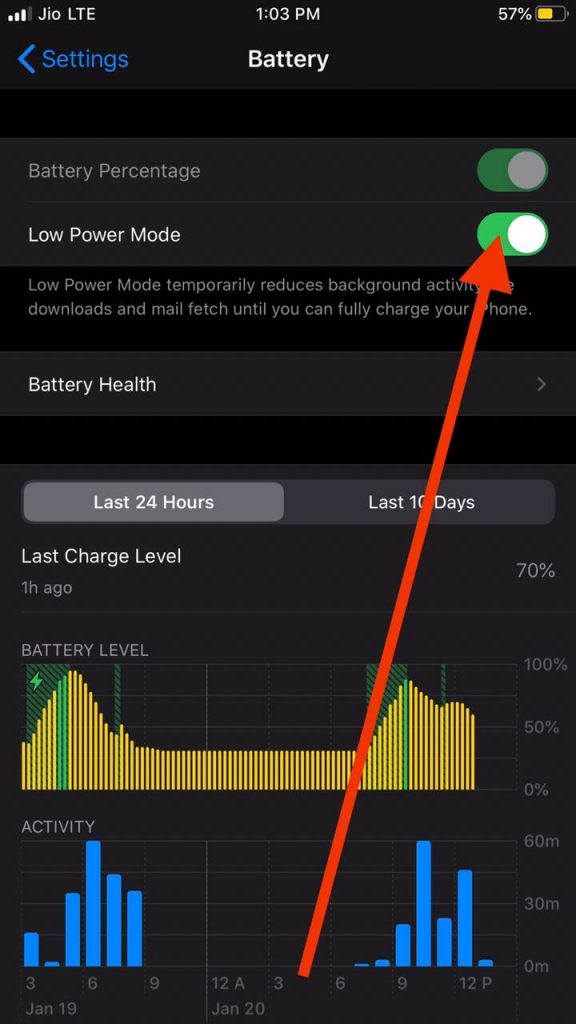 Enable Low Power mode in iPhone to save battery