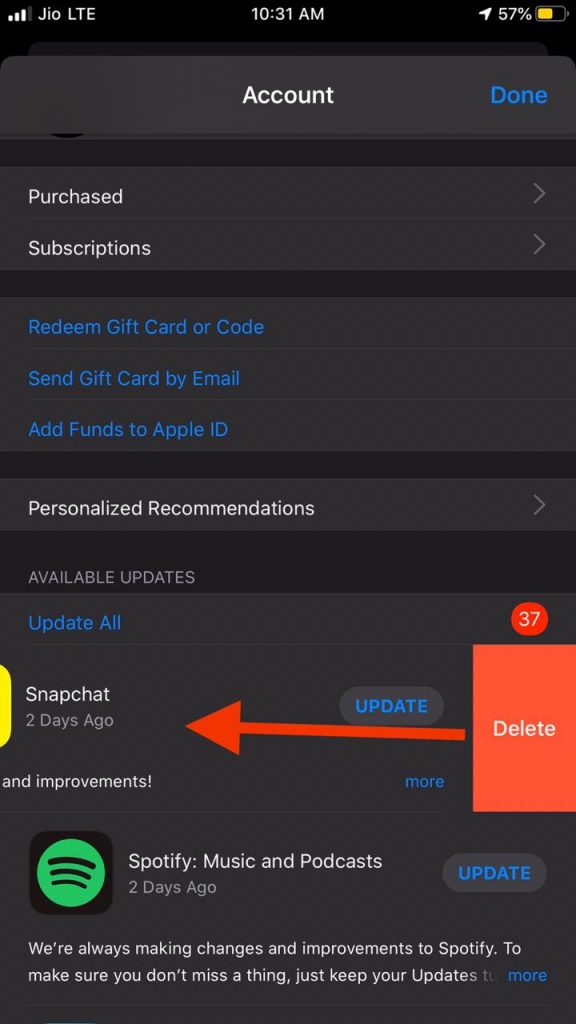 Delete an app within app store