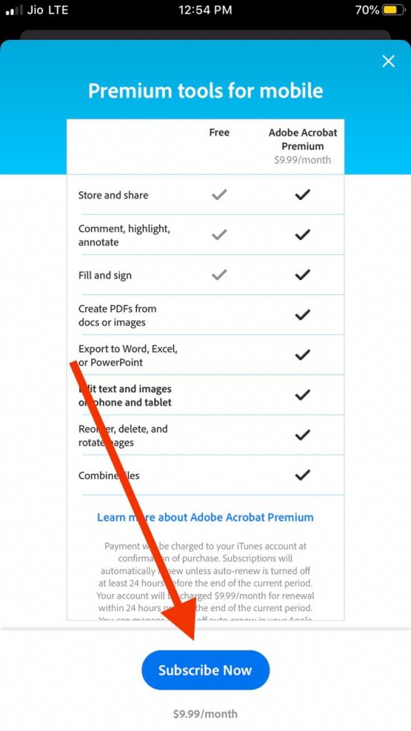 Subscribe to use Edit PDF option in Adobe Acrobat