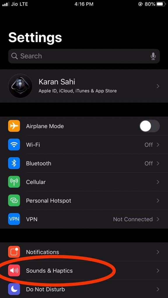 Sounds & Haptics iOS 13