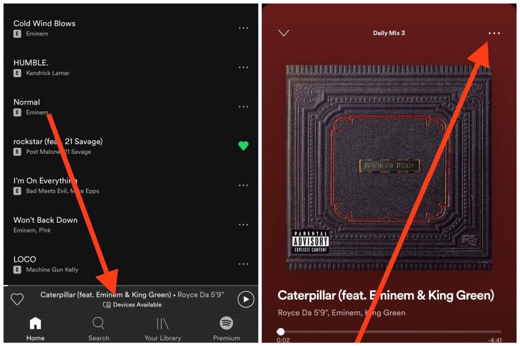 Menu option in spotify