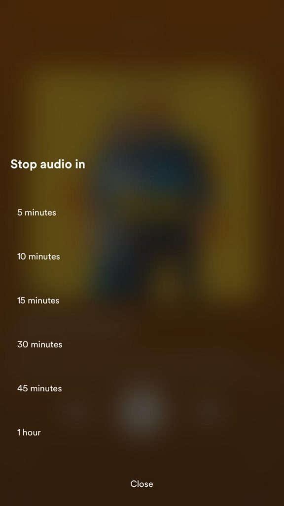 Choose the sleep timer in Spotify iPhone