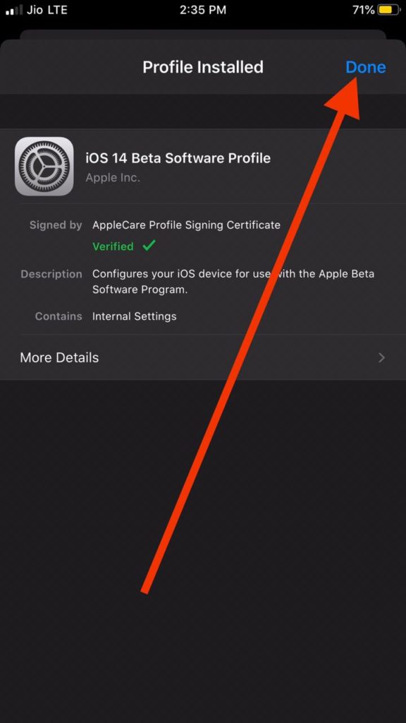 iOS 14 Developer Beta Profile Downloaded